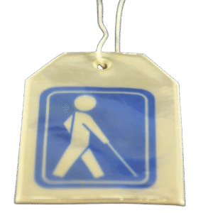 Refleksbrik - rektangulær grå. Hvid mand med stok på blå baggrund