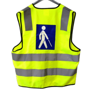 Trafikvest  med blindesymbol  "Manden med den hvide stok"