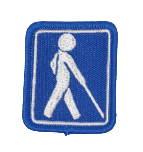 Emblem med blindesymbol. Maskinbroderet til at sy på tøj.